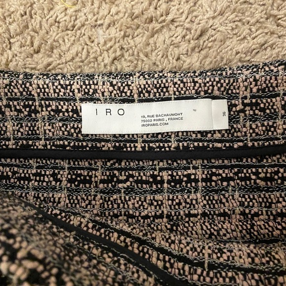 IRO Paris Beige Black Zip Up Layered Front Boucle Fringe Pencil Skirt Tweed 36 - Picture 6 of 7